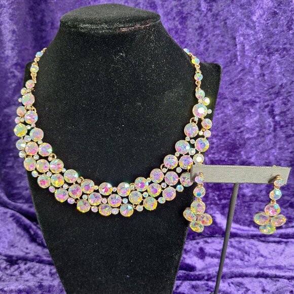 “Celestial Aura” Eternity Choker & Drop Earring Set – Gold Tone with Fluorescent - Picture 1 of 1